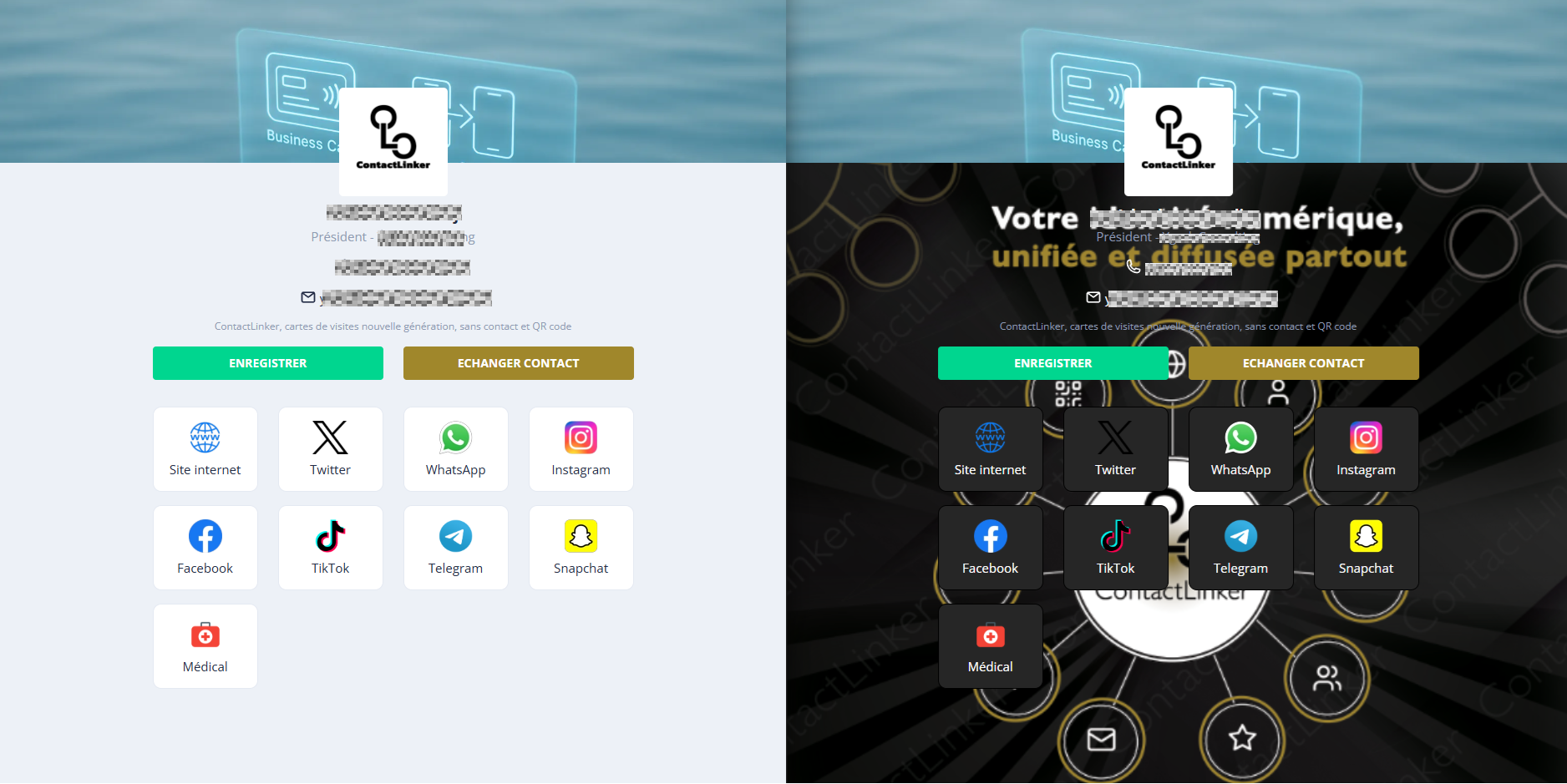Exemple interface espace personnel Contactlinker