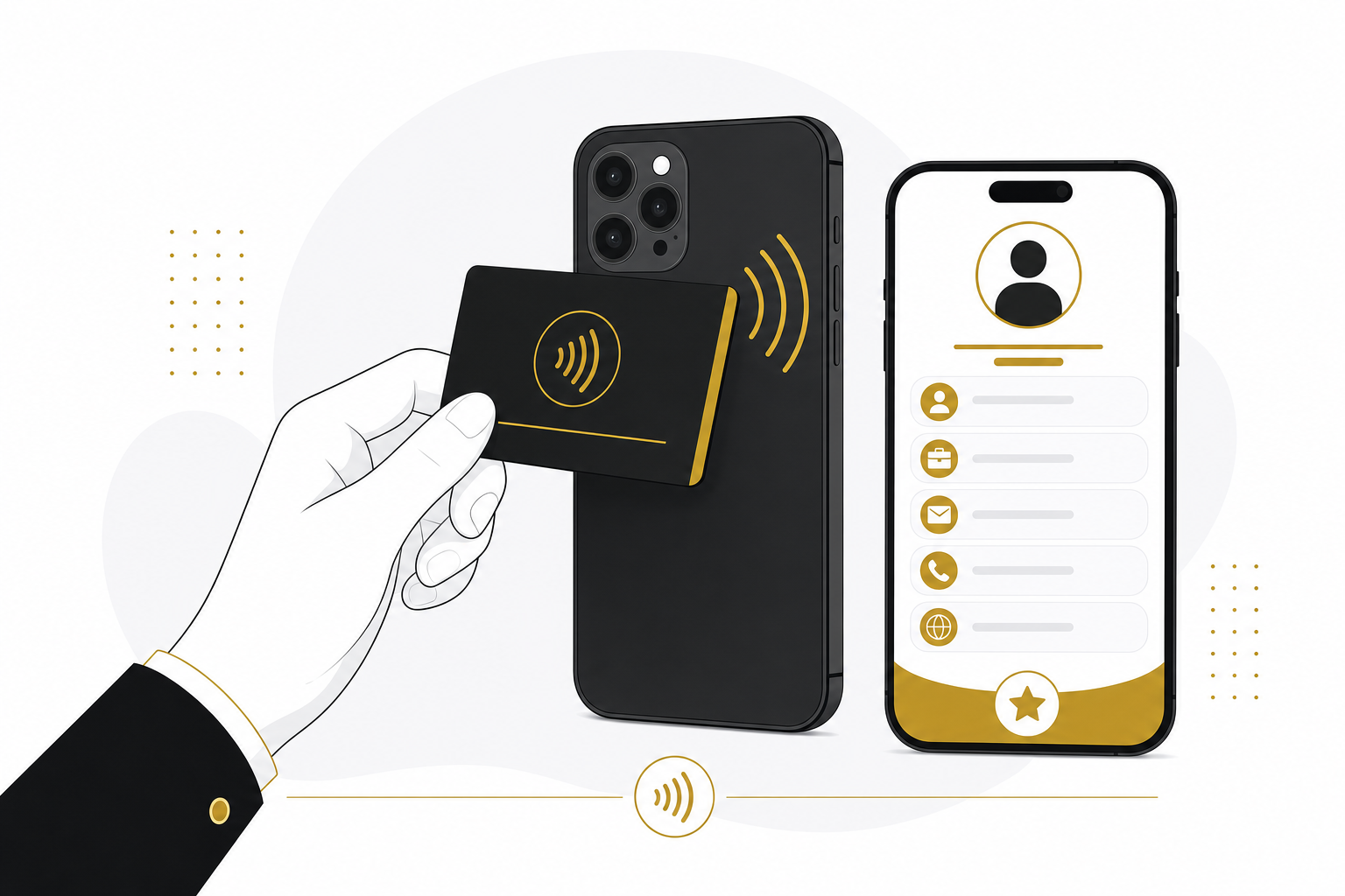 Comment fonctionne une carte de visite NFC : approcher la carte du dos du smartphone