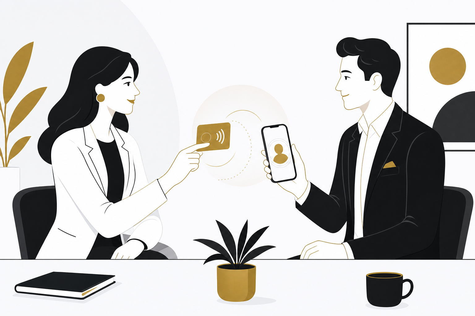 Échange de contact sans contact lors d'un rendez-vous professionnel